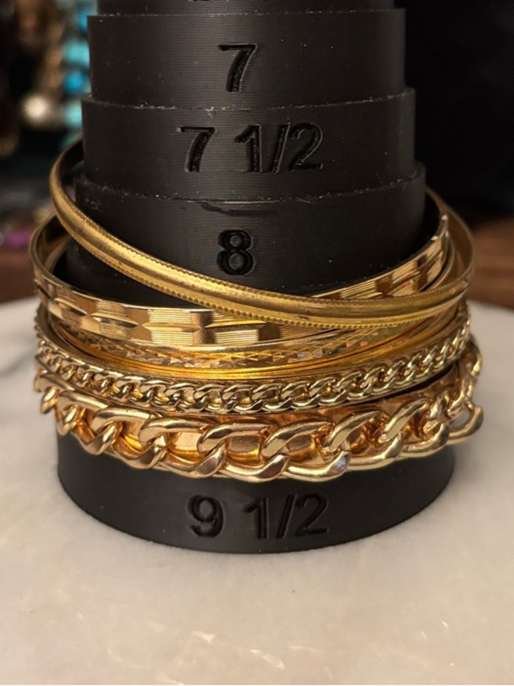 Gold Multi-Chain Bangle Bracelet Set of 6 - Classic Layered Look